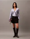 Calvin Klein Women's Satin V-neck Blouse In Lilac Gray