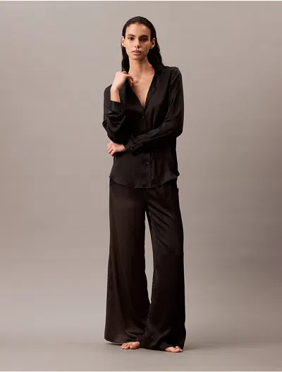 Calvin Klein Women's Satin Wide Leg Sleep Pants In Black