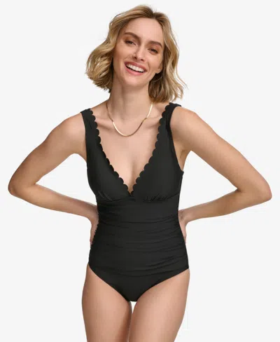 Calvin Klein Women's Scalloped-neck One-piece Swimsuit In Black