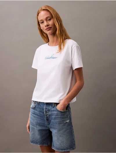 Calvin Klein Women's Script Logo Slim T-shirt In Brilliant White