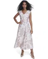 Calvin Klein Women's Scuba Belted V-neck Midi Dress In Multi