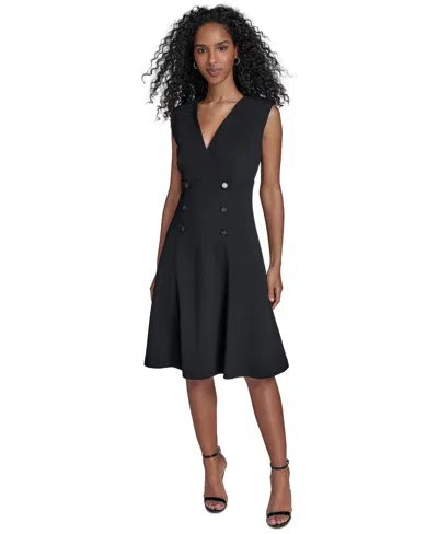 Calvin Klein Women's Scuba-crepe Faux-button Dress In Black