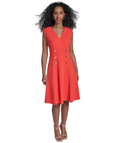 Calvin Klein Women's Scuba-crepe Faux-button Dress In Ginger