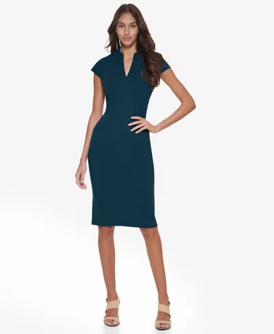 Calvin Klein Women's Scuba Crepe Split V-neck Sheath Dress In Green