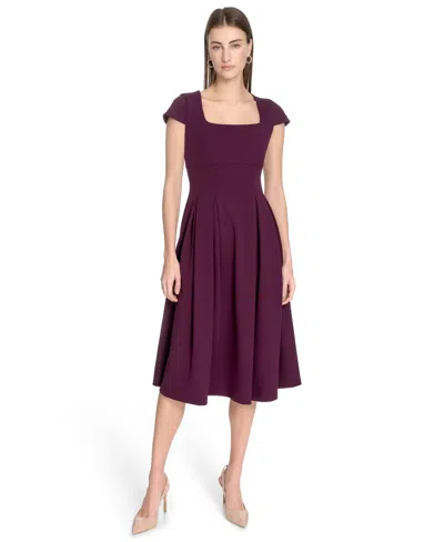 Calvin Klein Women's Scuba Crepe Square-neck Fit & Flair Dress In Purple