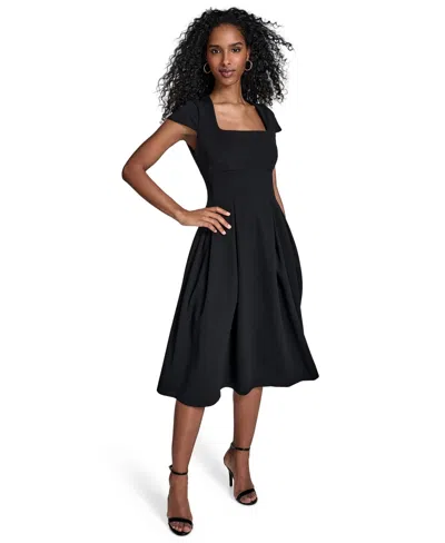 Calvin Klein Women's Scuba Crepe Square-neck Fit & Flair Dress In Black