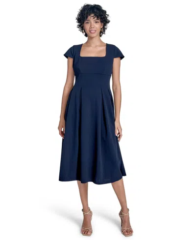 Calvin Klein Women's Scuba Crepe Square-neck Fit & Flair Dress In Blue