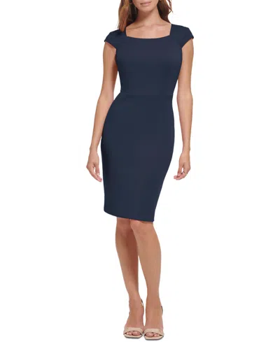 Calvin Klein Women's Scuba Scoop-neck Cap-sleeve Dress In Regatta