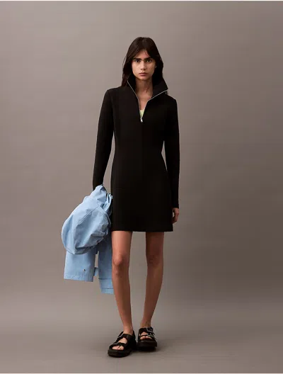 Calvin Klein Women's Scuba Zip Collar Mini Dress In Black