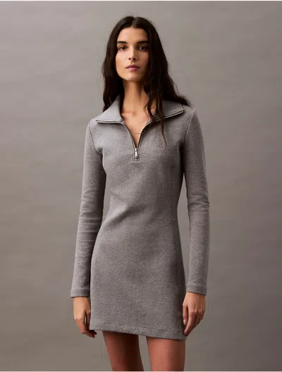 Calvin Klein Women's Scuba Zip Collar Mini Dress In Heather Grey