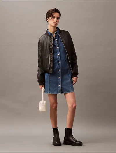 Calvin Klein Women's Sculpt Button-down Shirt Dress In Blue