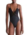 Calvin Klein Minimalist Micro Lace Bodysuit In Black