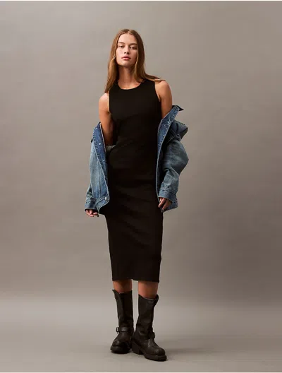 Calvin Klein Women's Sculpt Midi Denim Dress In Echo Black