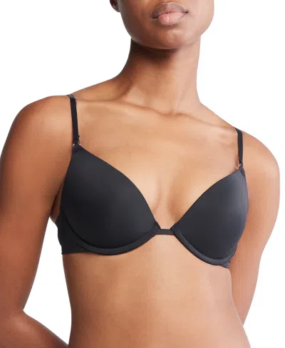 Calvin Klein Minimalist Micro Lace Push Up Plunge Bra In Black