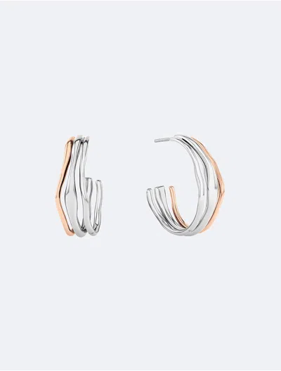 Calvin Klein Medium Wavy Triple-row C-hoop Earrings, 1.04" In Silver / Stainless Steel / Rose Gold