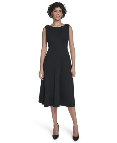 Calvin Klein Women's Seamed Boat Neck Midi Dress In Black
