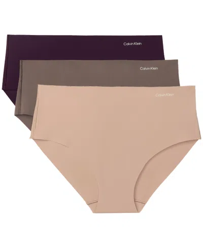 Calvin Klein Women's Seamless Microfiber Full Coverage Hipster Panty, 3-pack, Qd5417 In Brown