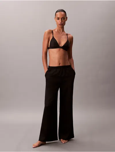 Calvin Klein Women's Sensual Satin Logo Pants In Black