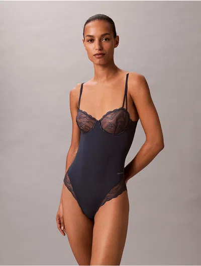 Calvin Klein Women's Sensual Stretch Lace Bodysuit In Blue