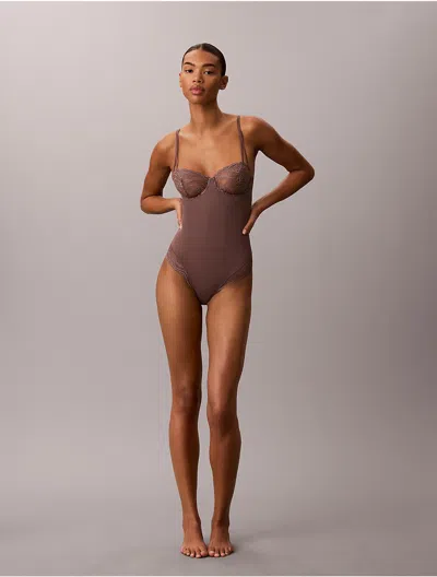 Calvin Klein Women's Sensual Stretch Lace Bodysuit In Purple