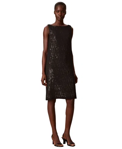 Calvin Klein Women's Sequin Boat-neck Midi Dress In Black