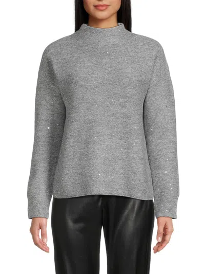 Calvin Klein Women's Sequin Drop Shoulder Sweater In Heather Grey
