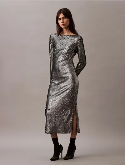 Calvin Klein Women's Sequin Midi Dress In Dark Grey