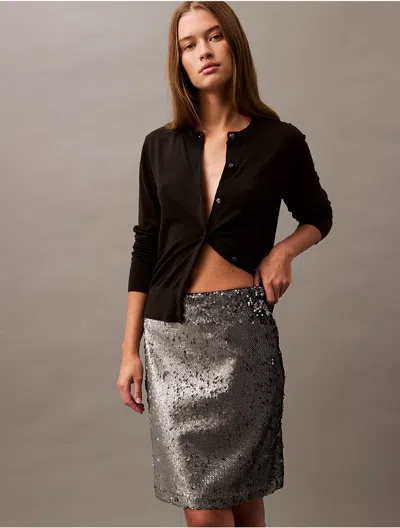 Calvin Klein Women's Sequin Skirt In Dark Grey