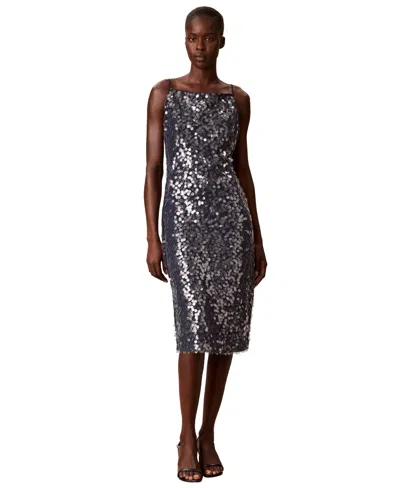 Calvin Klein Women's Sequin Square Neck Midi Dress In Black