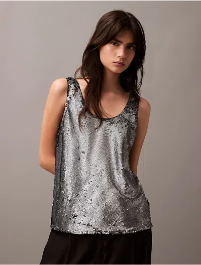 Calvin Klein Women's Sequin Tank Top In Dark Grey