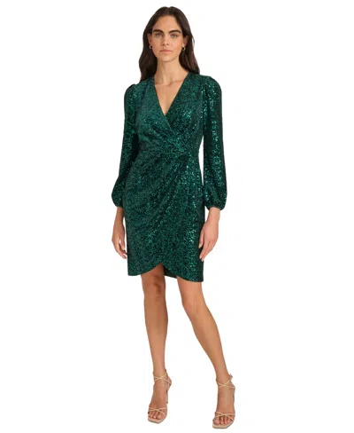 Calvin Klein Women's Sequined Faux-wrap Sheath Dress In Green