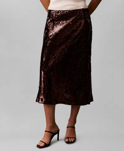 Calvin Klein Women's Sequined Midi Skirt In Brown