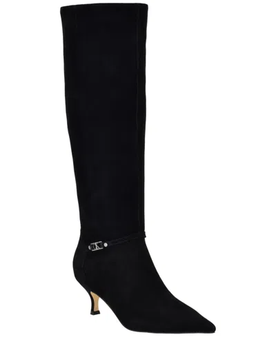 Calvin Klein Women's Serray Tall Suede Pointed Toe Boots In Black