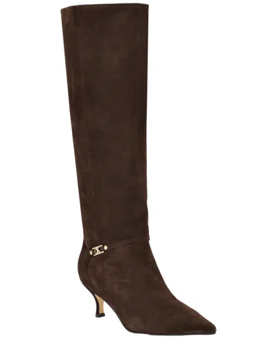 Calvin Klein Women's Serray Tall Suede Pointed Toe Boots In Brown