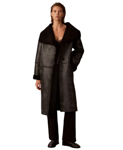 Calvin Klein Women's Shawl Collar Faux Shearling Coat In Black