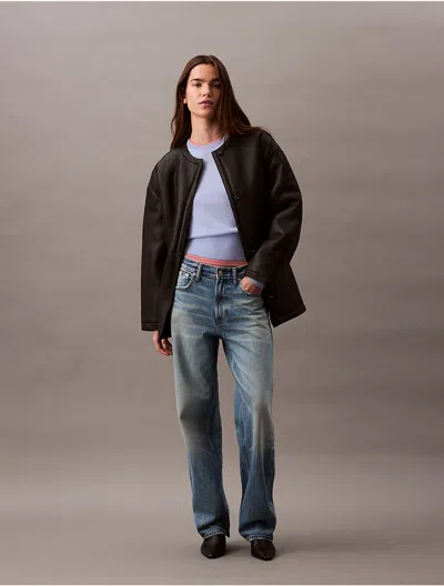 Calvin Klein Women's Shearling Cocoon Coat In Black Beauty