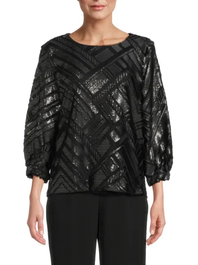 Calvin Klein Women's Sheen Mesh Top In Black Silver Multi