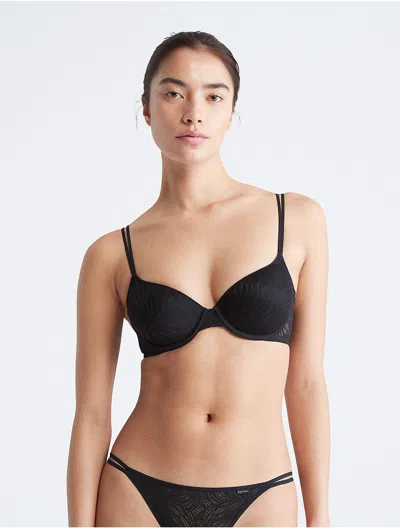 Calvin Klein Women's Sheer Marquisette Lace Lightly Lined Demi Bra In Black