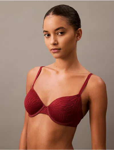 Calvin Klein Women's Sheer Marquisette Lace Lightly Lined Demi Bra In Red