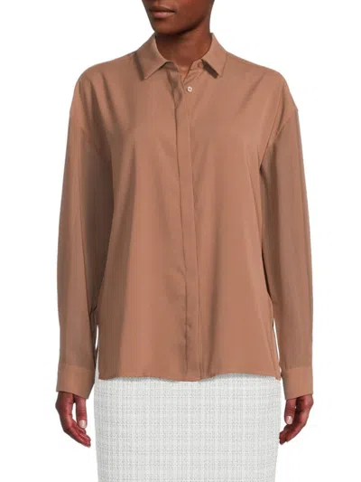 Calvin Klein Women's Sheer Sleeve Shirt In Brown