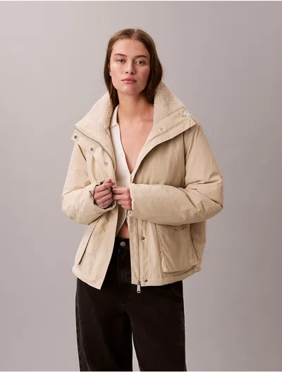 Calvin Klein Women's Sherpa Collar Relaxed Jacket In Neutral