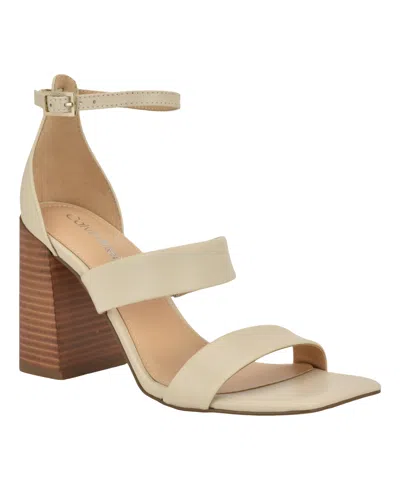Calvin Klein Women's Sheryl Block Heel Square Toe Dress Sandals In Ivory Leather
