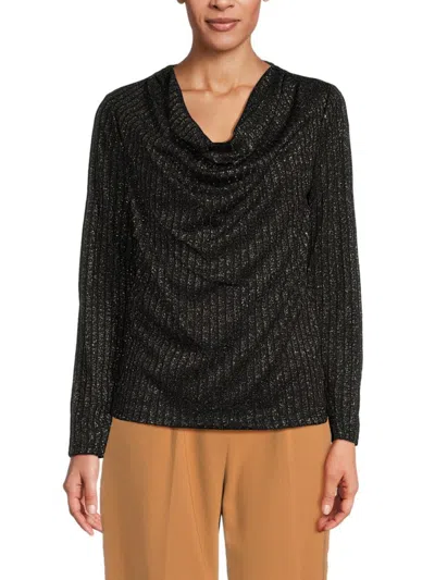 Calvin Klein Women's Shimmer Cowlneck Top In Black Metallic
