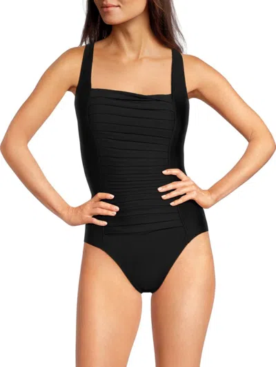 Calvin Klein Women's Shimmer Pleated One Piece Swimsuit In Black
