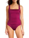 Calvin Klein Women's Shimmer Pleated One Piece Swimsuit In Boysenberry