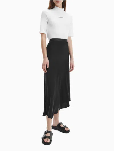 Calvin Klein Women's Shine Logo Waistband A-line Midi Skirt In Black