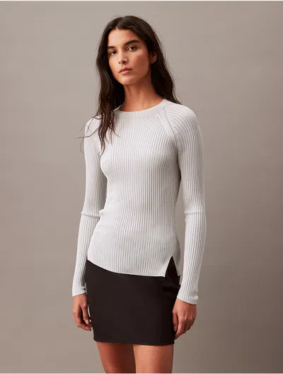 Calvin Klein Women's Shine Viscose Crewneck Sweater In Nimbus Cloud