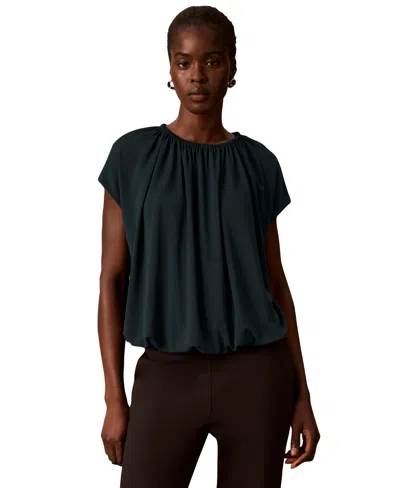 Calvin Klein Women's Shirred Extended-shoulder Short-sleeve Blouse In True Navy