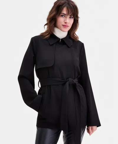 Calvin Klein Women's Short Belted Crepe Trench Coat In Black