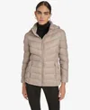 Calvin Klein Women's Short Faux Fur Collar Puffer Jacket In Pink